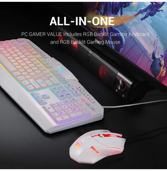 Redragon S101 Wired Gaming Keyboard and Mouse Combo RGB Backlit Gaming Keyboard with Multimedia Keys Wrist Rest and Red Backlit Gaming Mouse 3200 DPI for Windows PC Gamers (Black) Redragon S101 Wired Gaming Keyboard and Mouse Combo RGB Backlit Gaming Keyboard with Multimedia Keys Wrist Rest and Red Backlit Gaming Mouse 3200 DPI for Windows PC Gamers (Black)