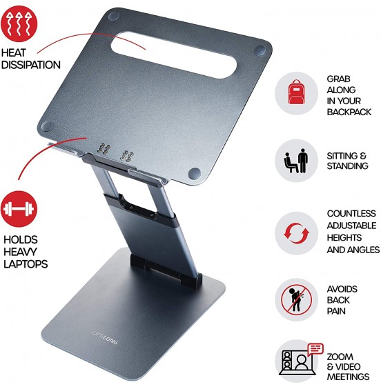 Ergonomic Laptop stand for desk, Adjustable height up to 20", Laptop riser computer stand for laptop, Portable laptop stands, Fits MacBook, Laptops 10 15 17 inches, Laptop holder and Laptop desk stand Ergonomic Laptop stand for desk, Adjustable height up to 20", Laptop riser computer stand for laptop, Portable laptop stands, Fits MacBook, Laptops 10 15 17 inches, Laptop holder and Laptop desk stand